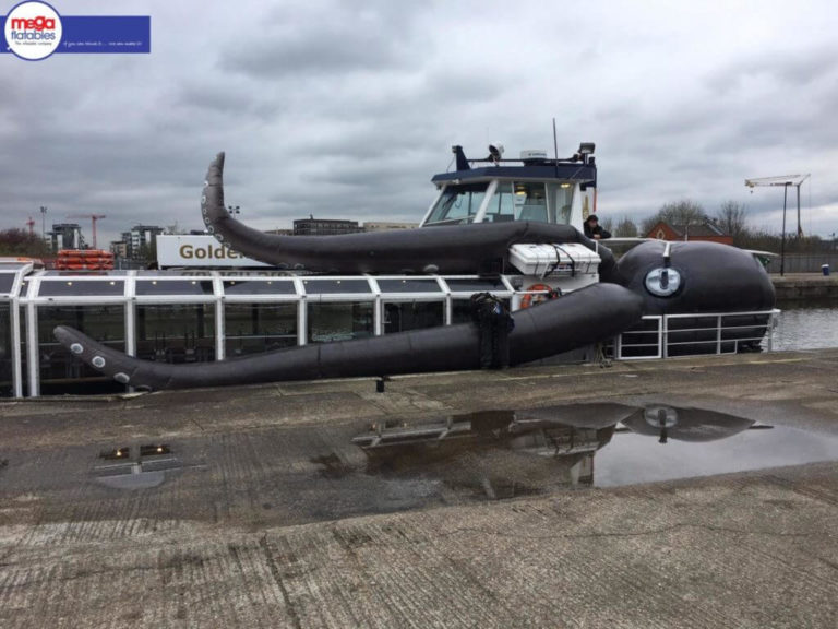 Giant Inflatable Black Octopus on Boat Inflatable