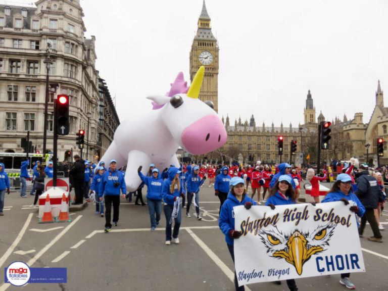 Giant Inflatable Unicorn Parade outside of Westminster Abbey