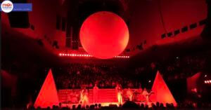 Red lit giant inflatable sphere